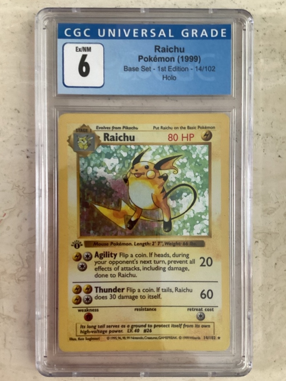 Pokemon Raichu 1st Edition 1999 Holo Base Set Shadowless 14/102 CGC 6 TCG #14